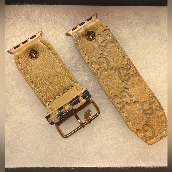 Spark’l brand Accessories - Upcycled GG tan leather Apple Watch Band